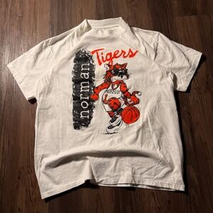 Vintage Norman Tigers Basketball T Shirt Mens Large White Red 90s‎